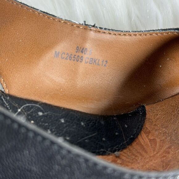 Born BOC Black Leather Raffia Wedge Peep Toe Shoes Sz 9 - Picture 5 of 6